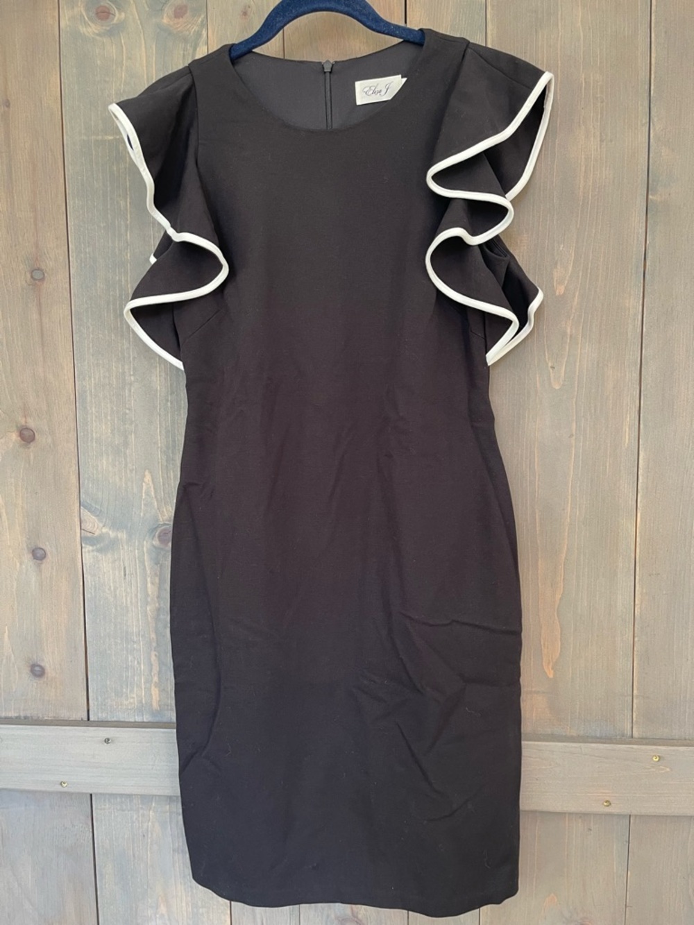 Eliza J Black Mini Dress with White-Trim Ruffle Sleeves